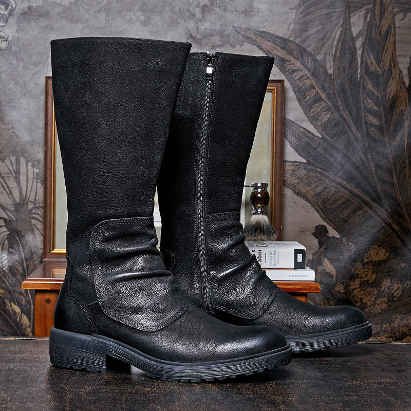 Bottes montantes zippées à plateforme en cuir de vachette noir pour homme