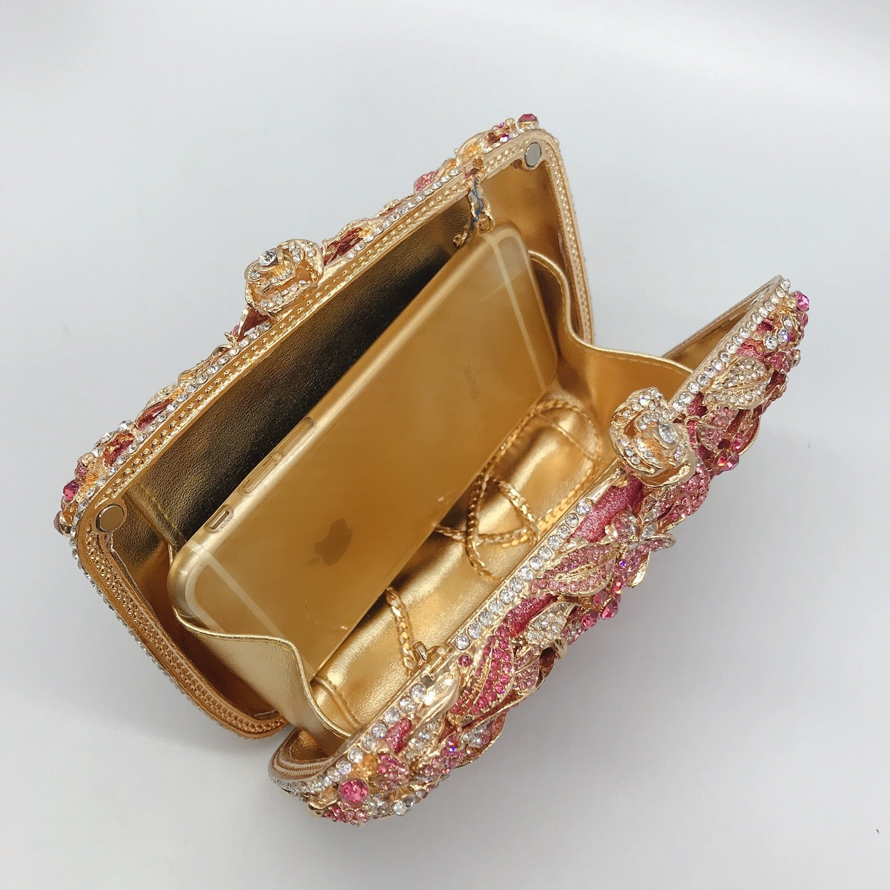 Metal Rose Diamond Chain Clutch Evening Bag 17x11x5cm