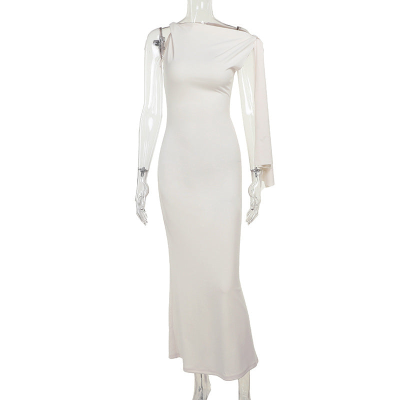 Robe longue de soirée et de club moulante sans manches à ruban et une épaule