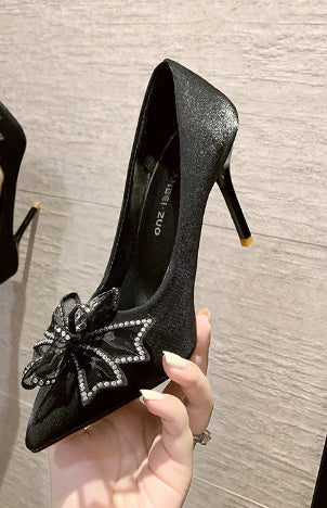 Chaussures à talons hauts en cristal noir de banquet de princesse