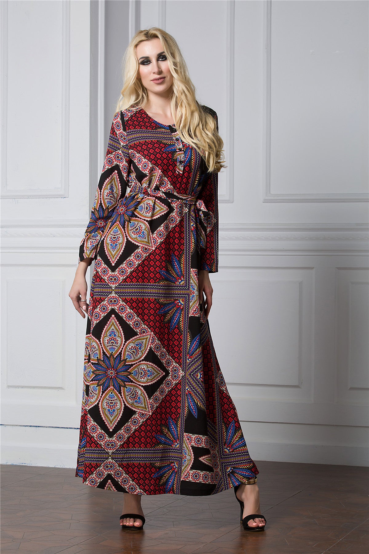 Plus Size Vintage Colorful Long Loose Abaya Dress
