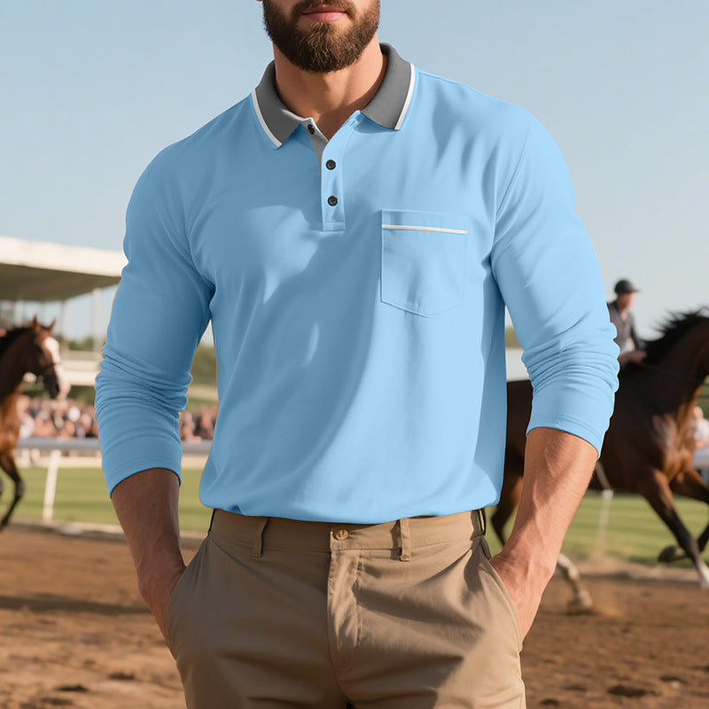 Spring And Autumn American Long-sleeved Men's Polo Shirt