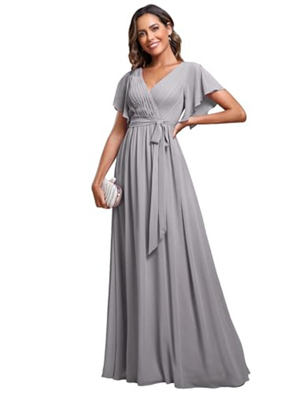 Sexy V-Neck Long Chiffon Dress for Women