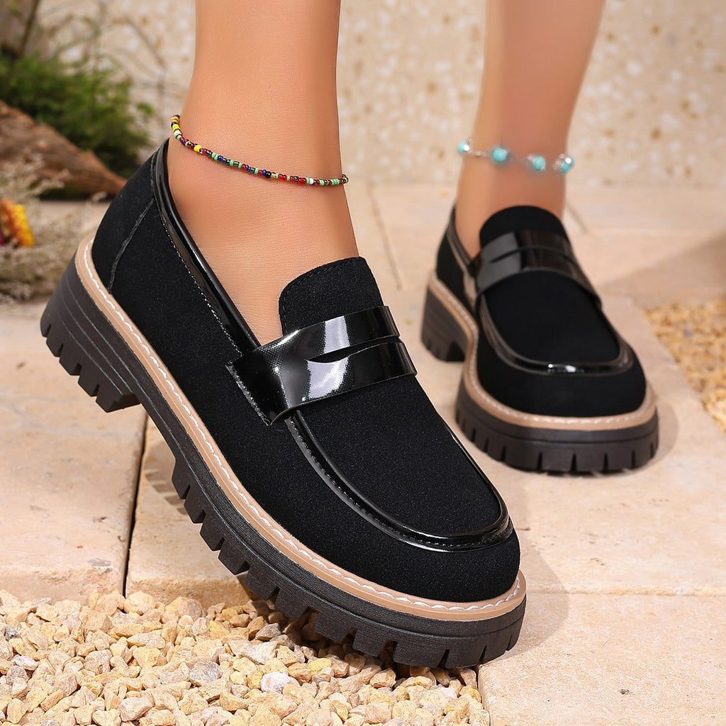 Plus Size Casual Matte Chunky Heel Platform Loafers for Women