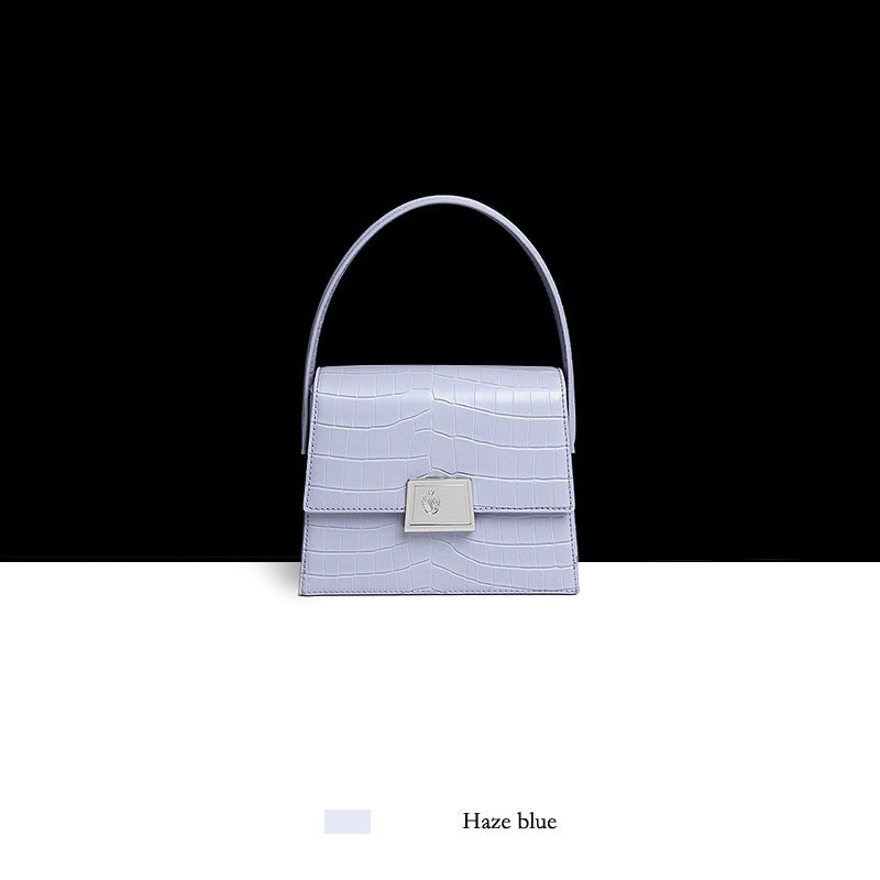Western Blue Cowhide Bag Soft Texture Spring Style 20cm