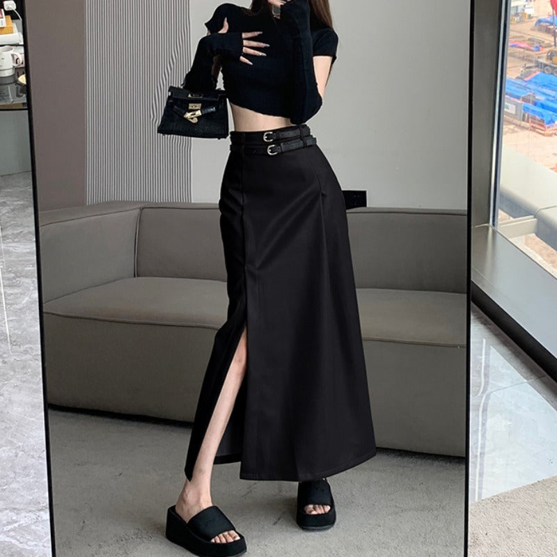 Black PU Leather Hip Skirt for Women