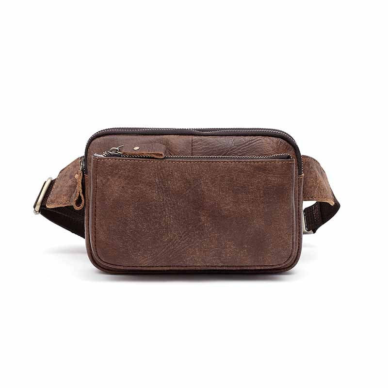 Sac banane homme en cuir 22x15x3cm Sacoche ceinture décontractée fonctionnelle Pochette de poitrine Marron