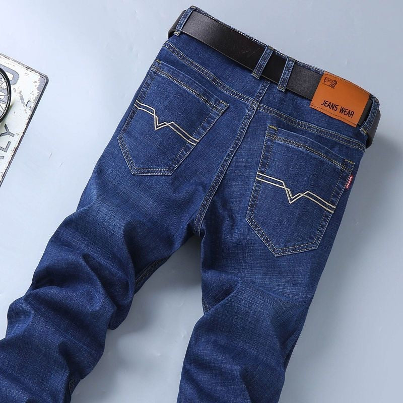 Men's Loose Straight Stretch Jeans - Blue & Black, Sizes 28-40