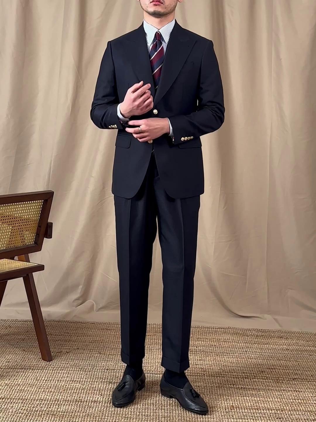 Men's Navy Blue Slim Fit Three-Piece Casual Suit