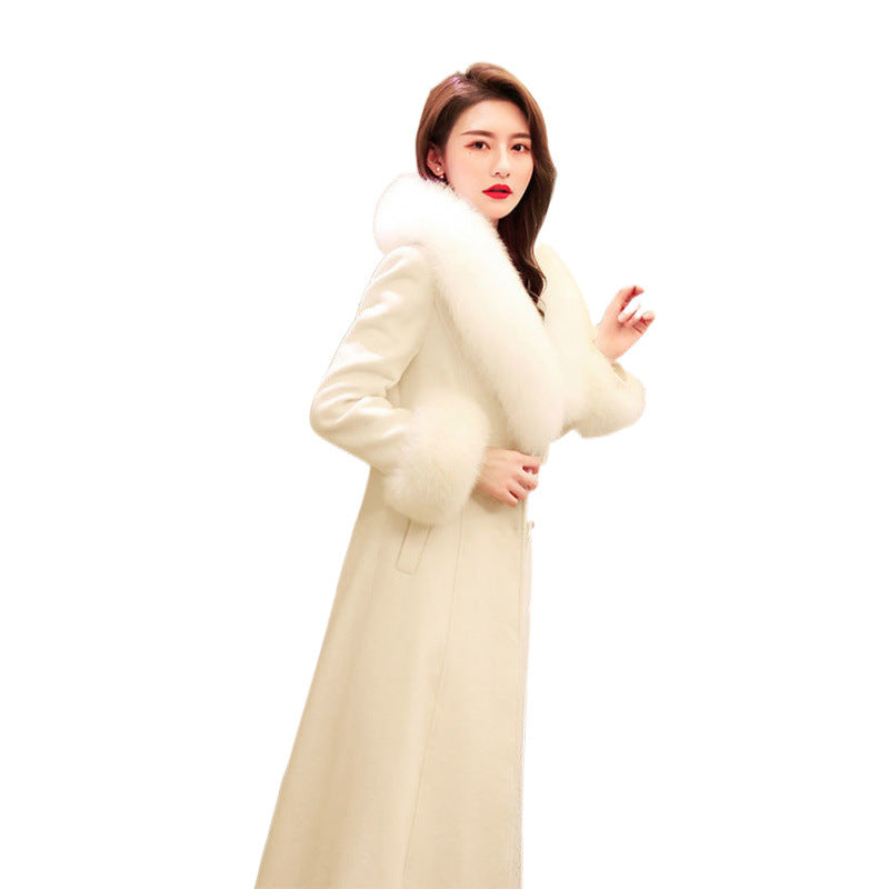 Manteau long en laine acrylique blanc pour femmes