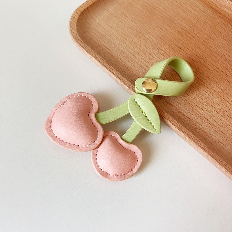 Cute 3D Peach Heart Cherry Leather Handbag Pendant