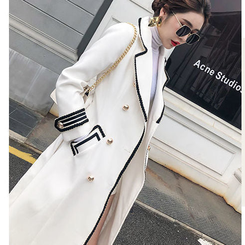 Thickened Slim Fit Double Breasted White Woolen Coat Below Knee for Women