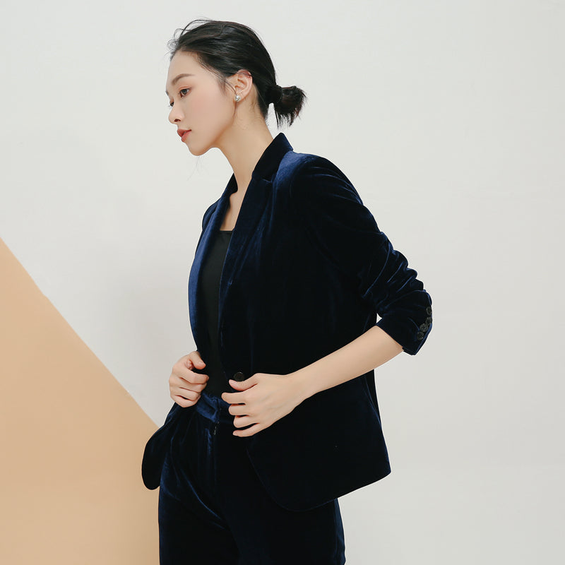 Veste de costume professionnelle en velours coupe ajustée, taille S