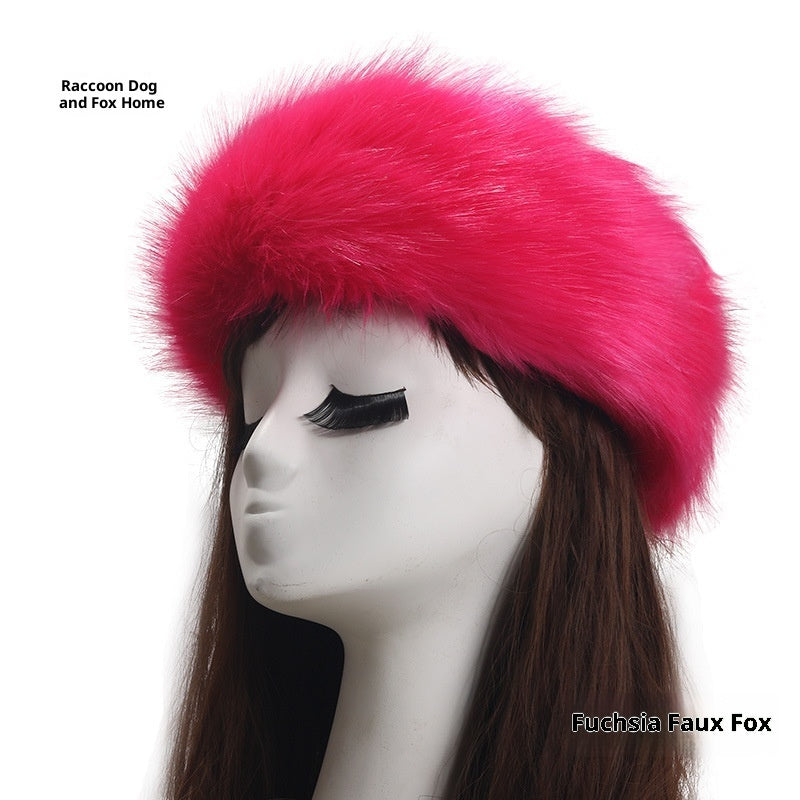 طوق رأس مرن من الفرو الصناعي بنقشة فرو الثعلب للنساء