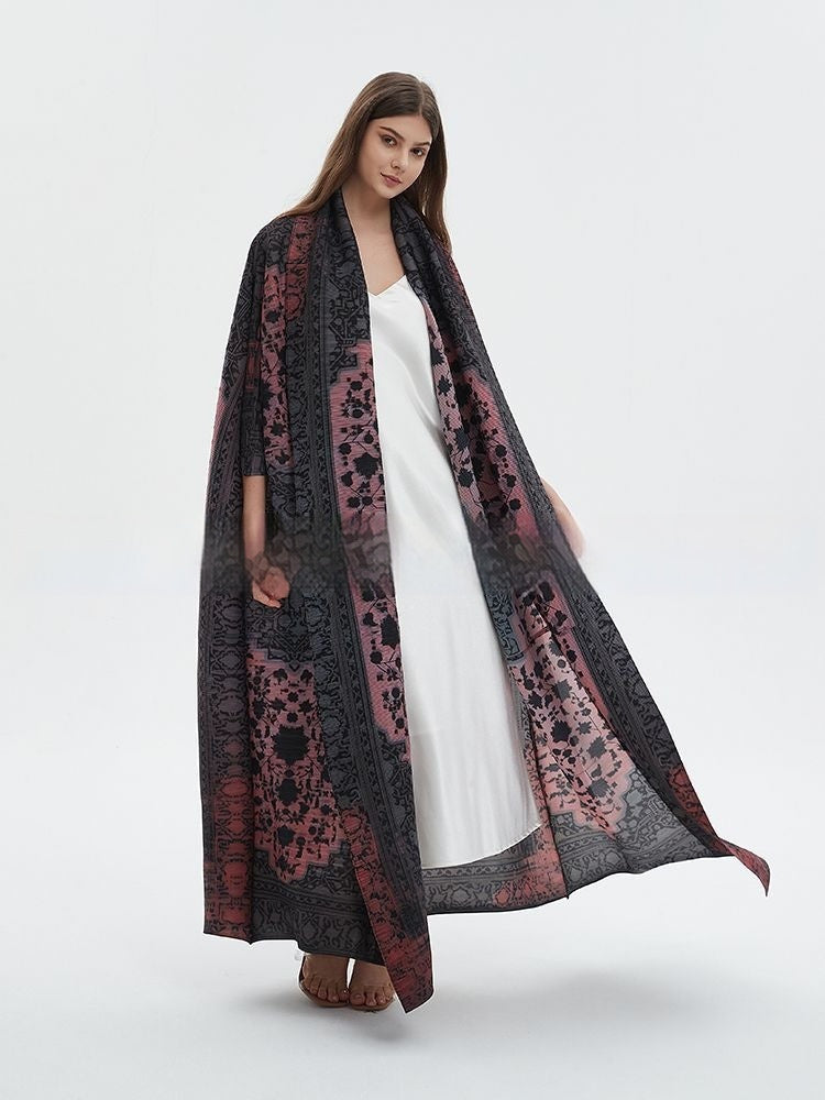 Pleated Print Fashionable All-match Lace-up Loose Arabian Abaya Robe