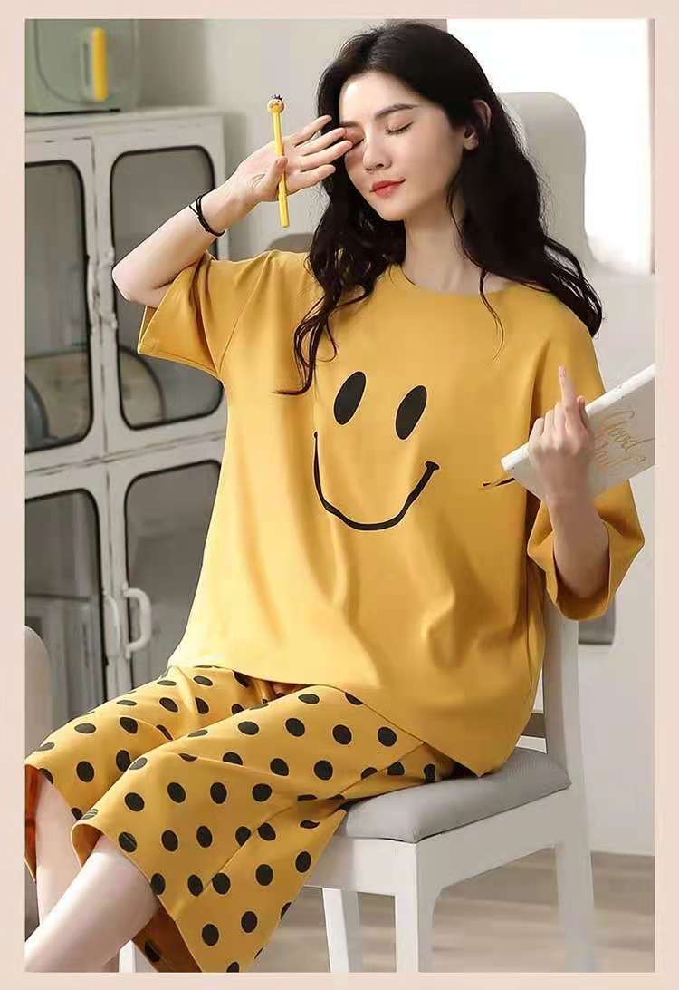 Pajamas Women's Short-sleeved Cropped Pants Suit Plus Size Homewear