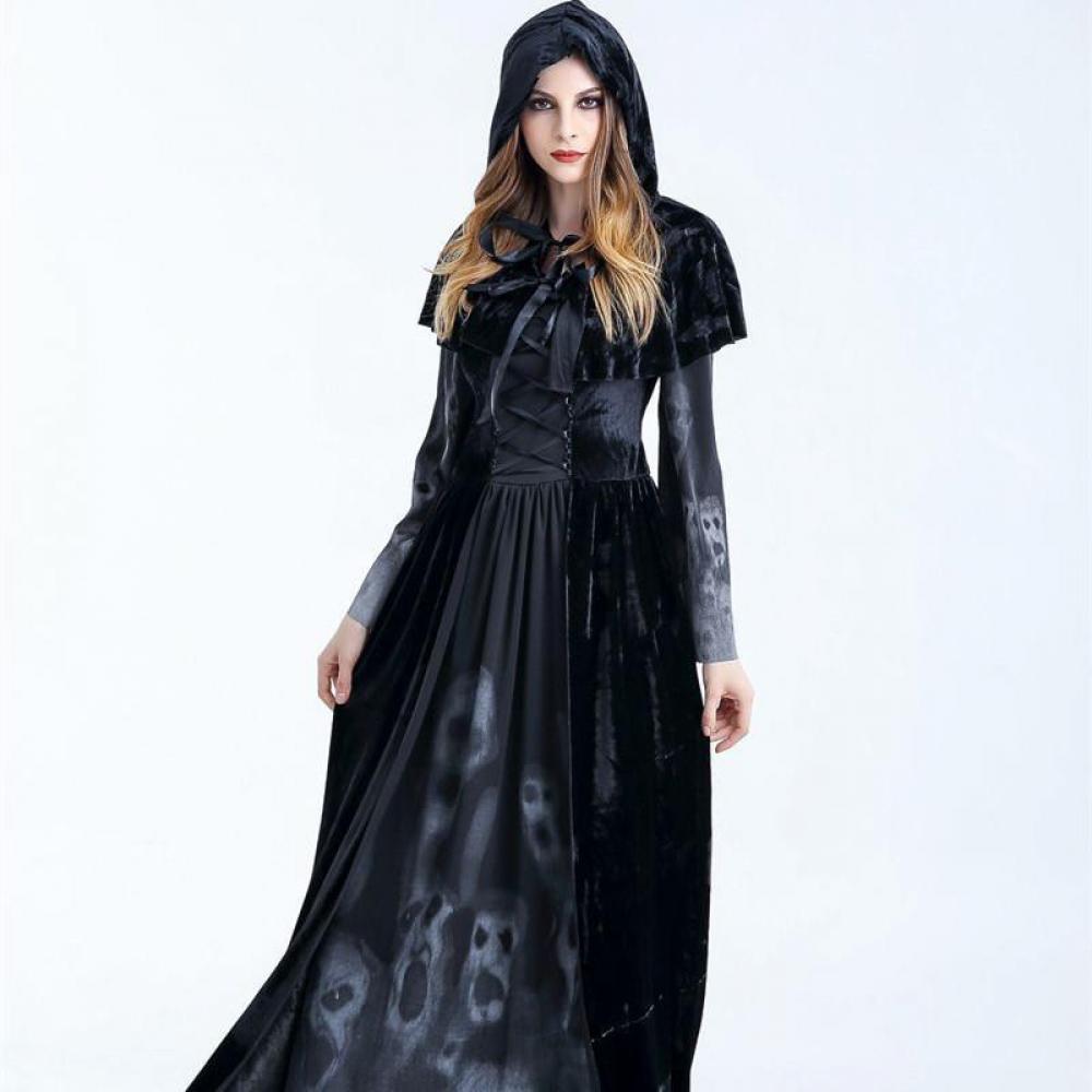 Halloween Women Medieval Gothic Witch Maleficent Cosplay Costume Party Dress