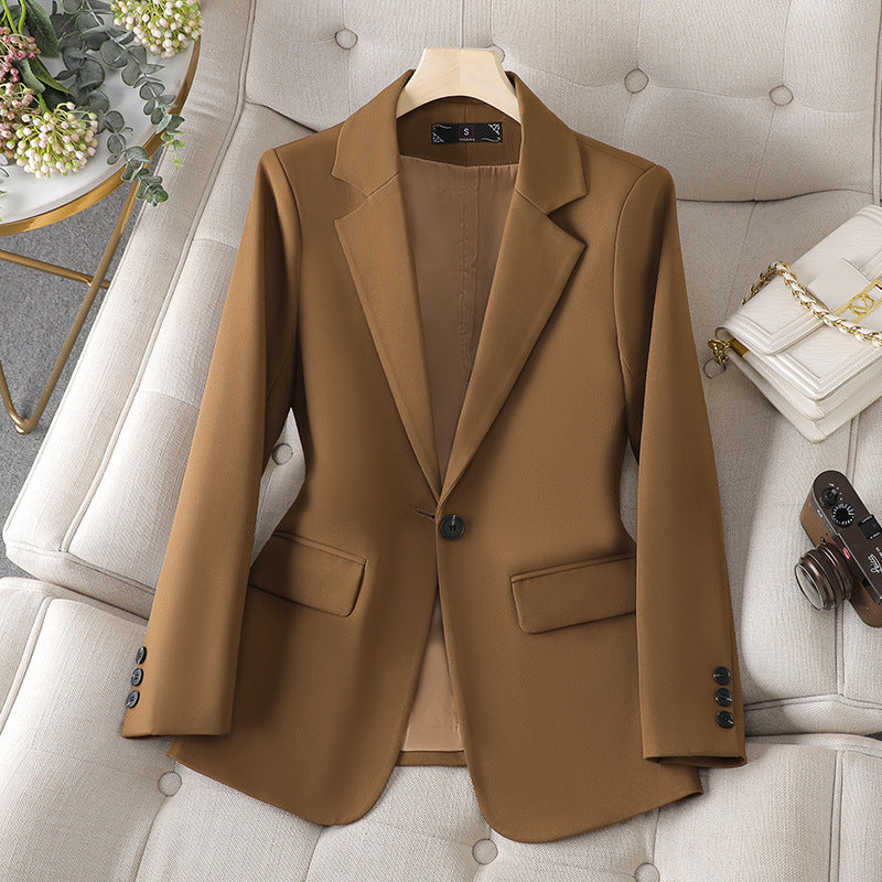 Women's Short Spring Casual Temperament Suit Top in Black, Brown, Creamy-White