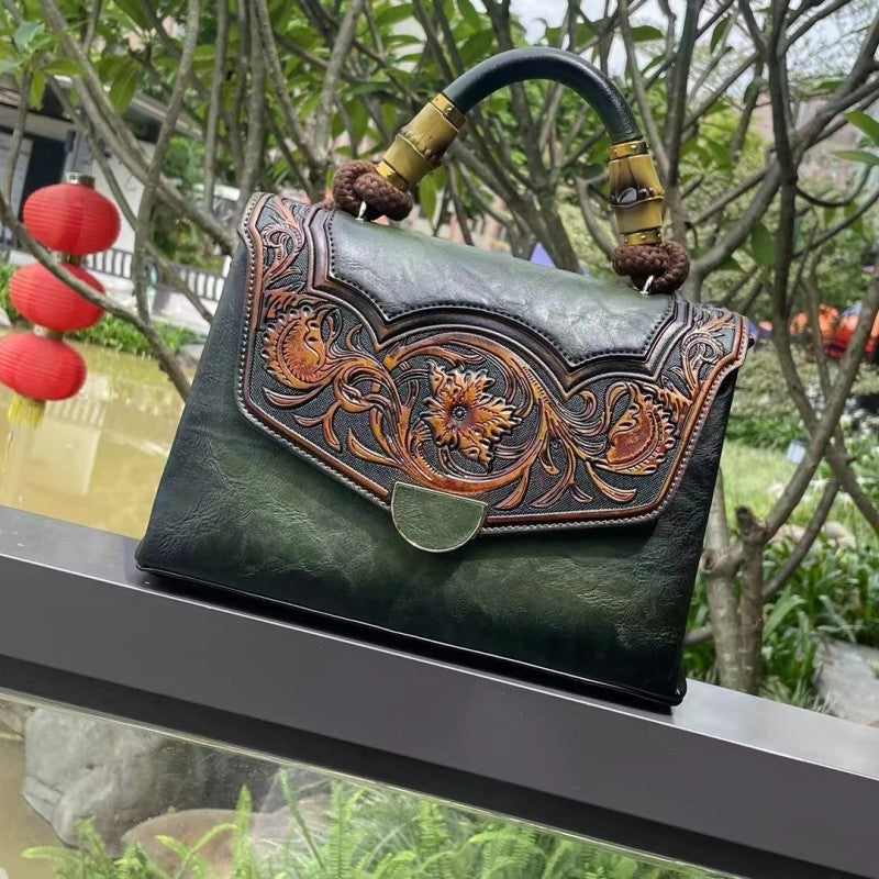 Retro Embossed Women's Crossbody Bag with 3D Floral Design