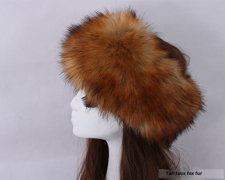 طوق رأس مرن من الفرو الصناعي بنقشة فرو الثعلب للنساء