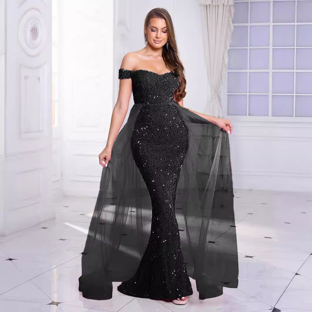 Heavy Industry Fishtail Long Off-Shoulder Banquet Dress