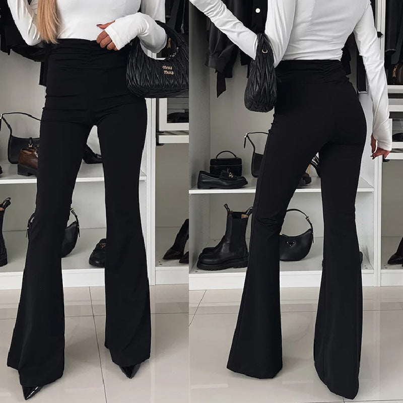 Pantalon évasé taille haute noir rehausseur de fesses et gainant pour femme