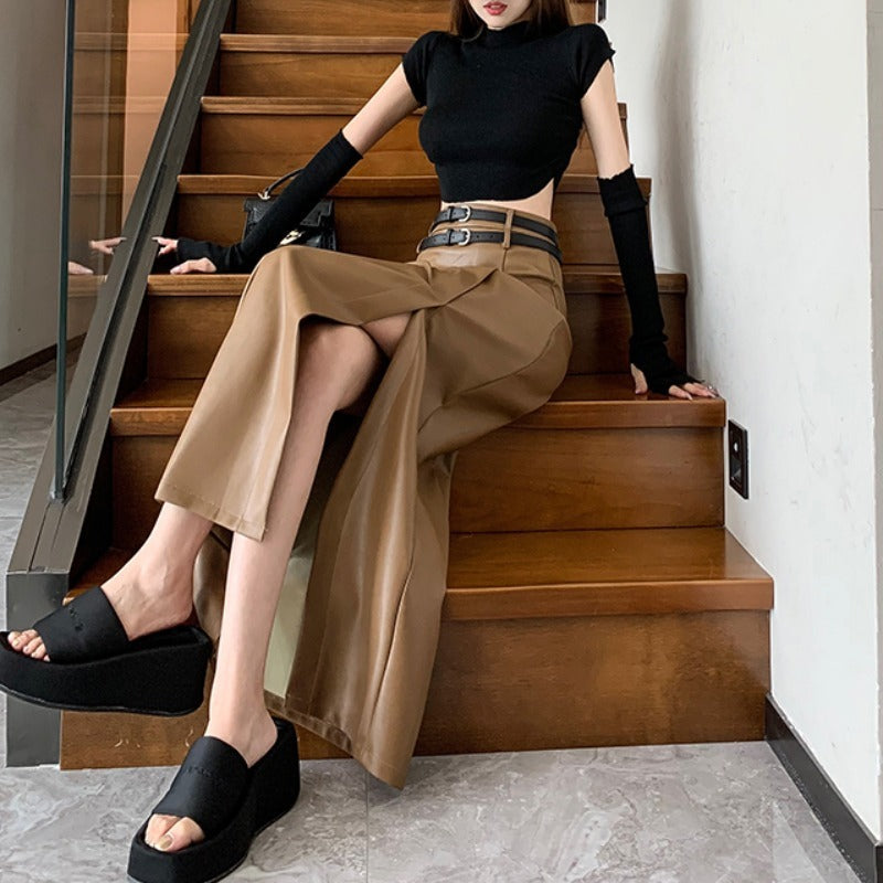 Black PU Leather Hip Skirt for Women