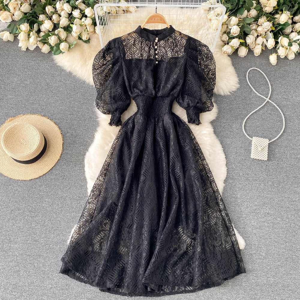 Vintage Elegant High Waist Lace Dress for Thin Girls One Size