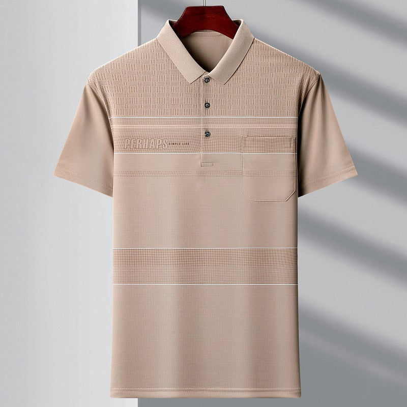 Men's Youth Striped Polo Shirt with Pocket Cotton Spandex
