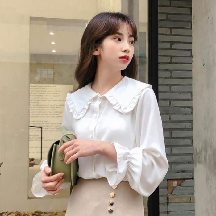 Women's White Polyester Button Shirt Loose Fit