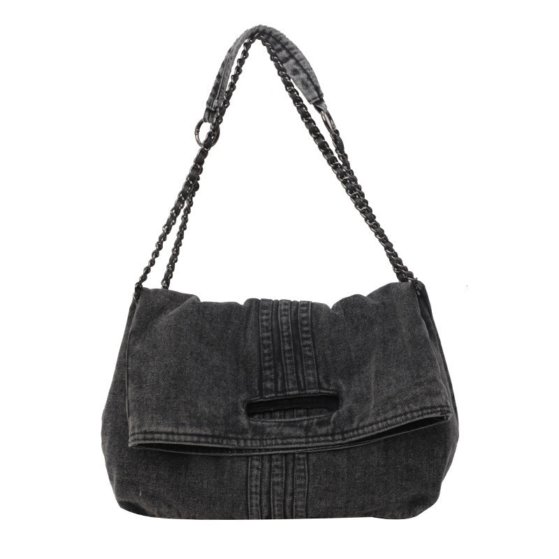 Denim Simple Shoulder Messenger Bag with Chain Detail
