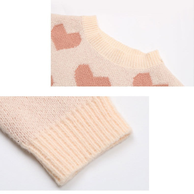 Fashion Love Print Knitting Sweater Casual Long-Sleeve Pullover for Women