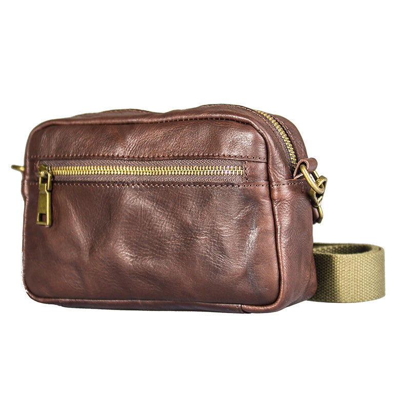 Handmade Genuine Leather Crossbody Bag for Young Men, 20x15x6cm, Yellow/Black/Coffee