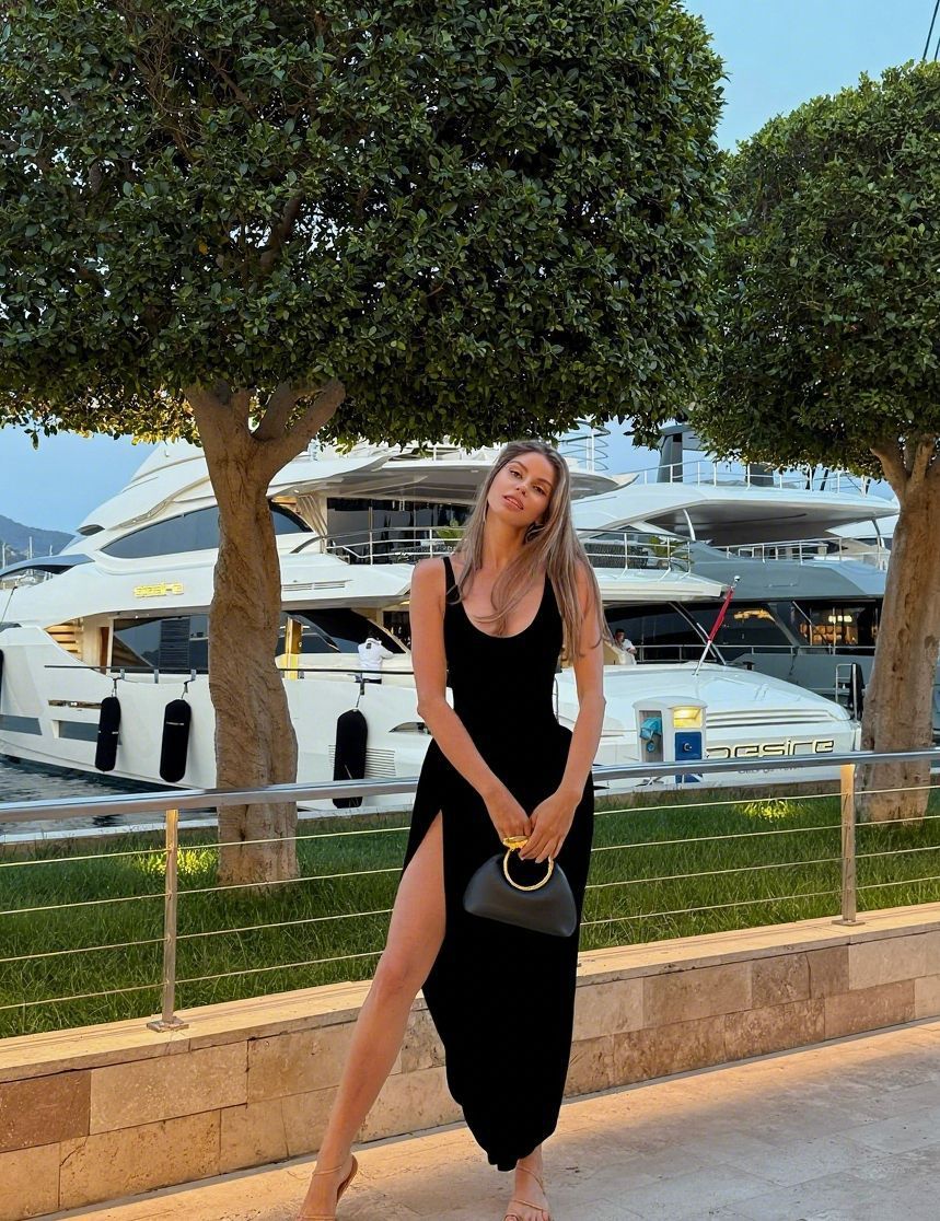 Robe plissée dos nu fendue et col en U
