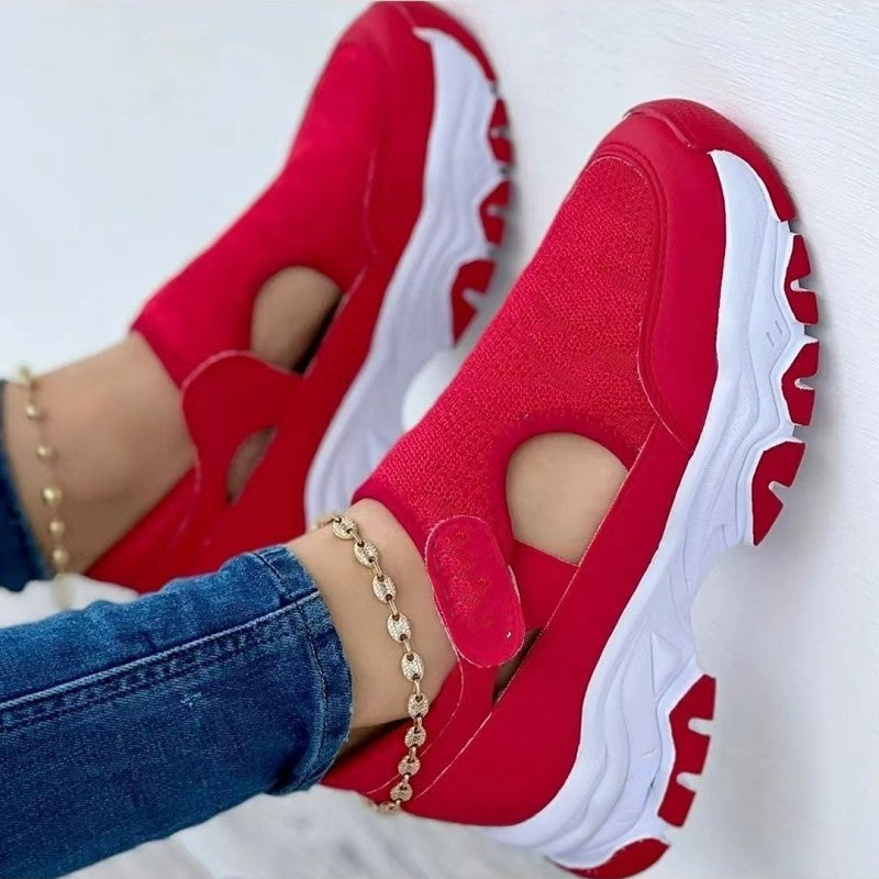 Chaussures décontractées à semelles épaisses et couleurs assorties pour femmes, talon moyen, semelle en caoutchouc