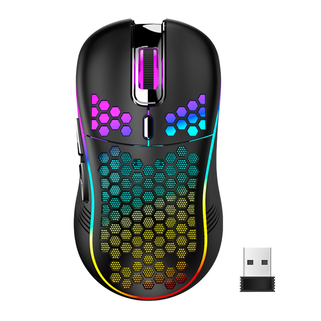 ماوس ألعاب لاسلكي خفيف الوزن مجوف ومضيء أسود أبيض USB