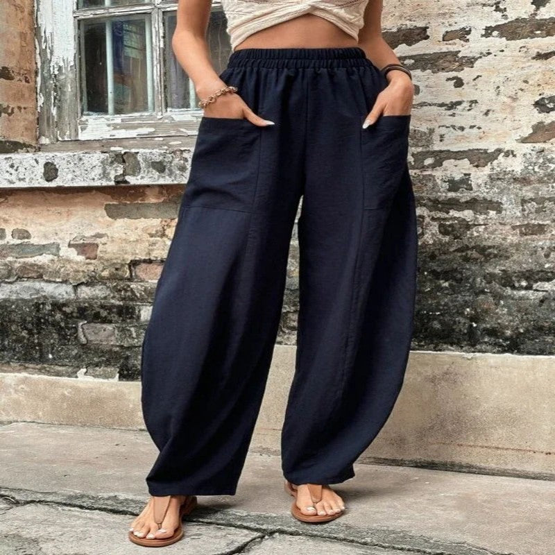 Women's Pants Solid Color Casual Elastic Pants With Pockets