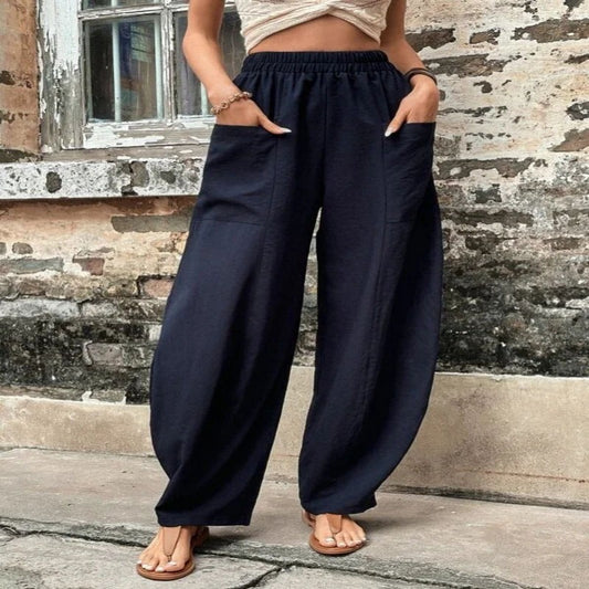 Women's Pants Solid Color Casual Elastic Pants With Pockets