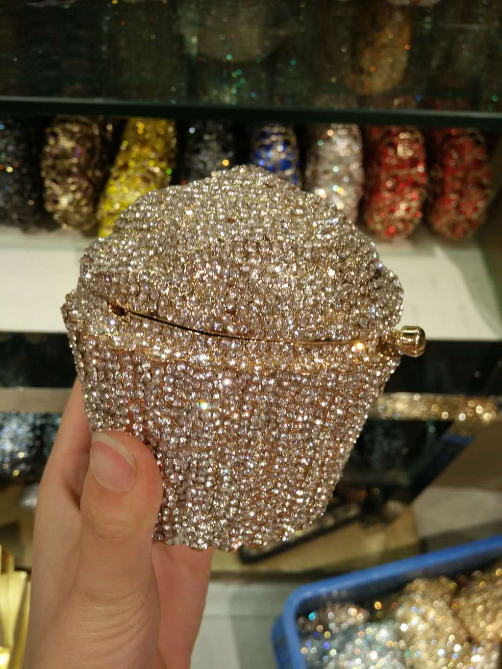 Pochette en Métal avec Diamants Entiers, Motif Petit Gâteau Glacé, pour Femmes