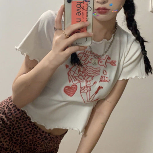 White T-shirt Women's New Cropped Navel Embroidered Top