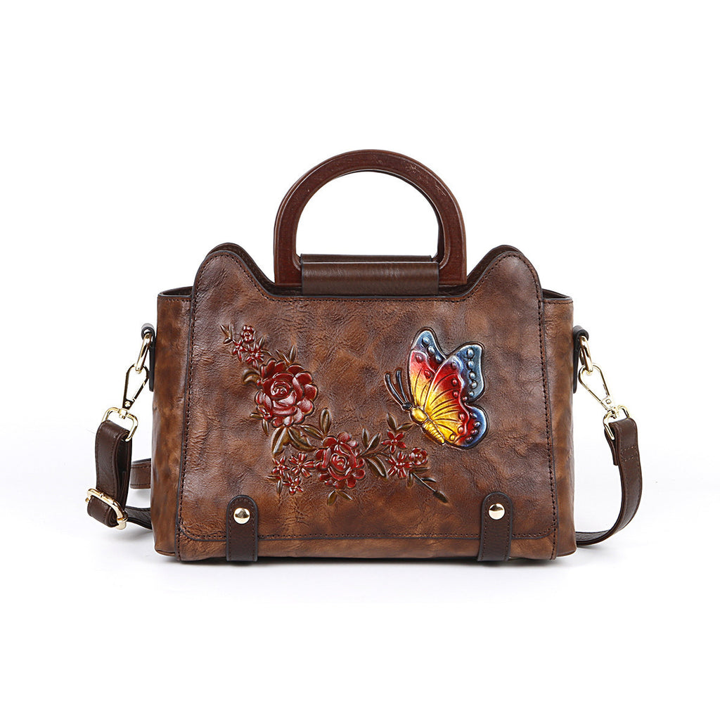 Leather Embossed Single Shoulder Crossbody Handbag