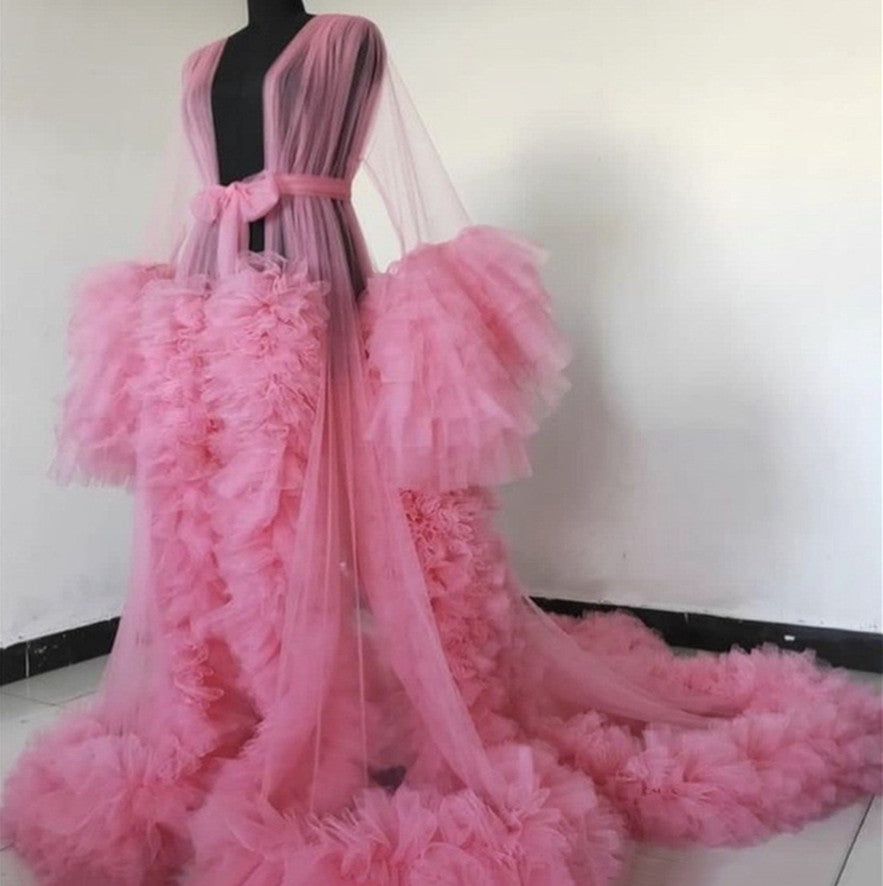 فستان حمل طويل من قماش شبكي أنيق للنساء