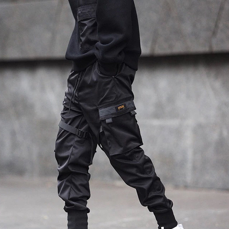 Pantalon de survêtement noir slim pour homme, pleine longueur, avec poches