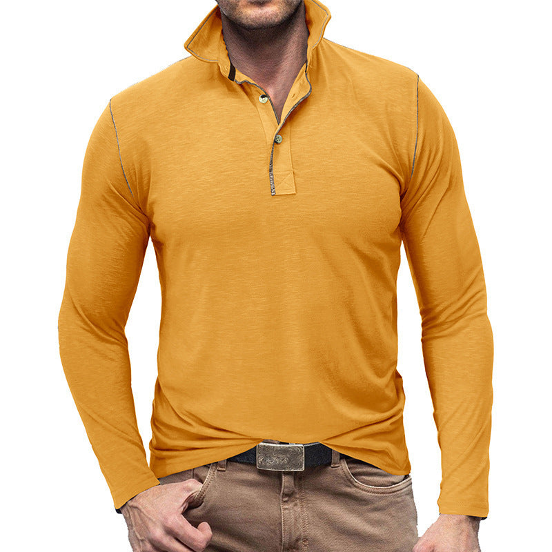 Men's Long Sleeve Henley Lapel T-Shirt Top