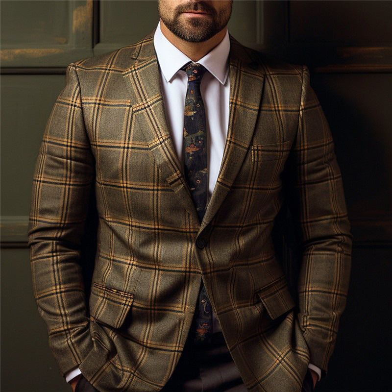 Retro Plaid Slim Fit Coat Top for Men