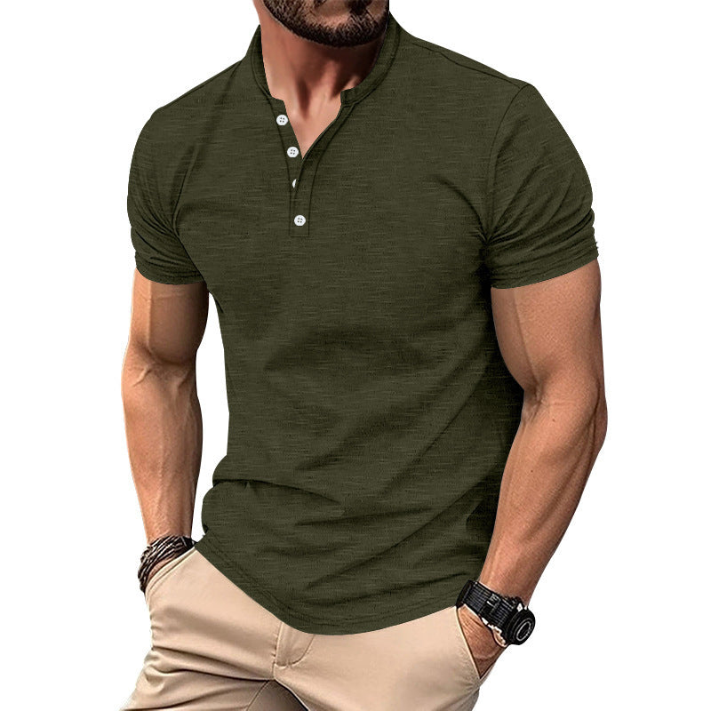 قميص كاجوال بأكمام قصيرة من القطن بلون سادة وتصميم قديم