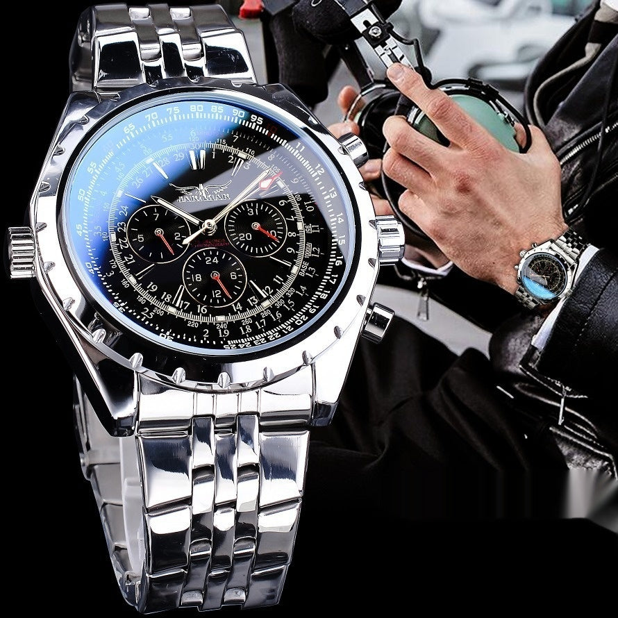 Montre décontractée multifonction mécanique à grand cadran pour hommes