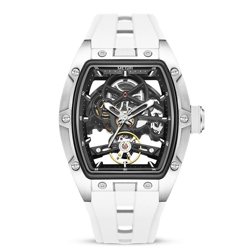 Montre mécanique ajourée pour homme avec bracelet en silicone