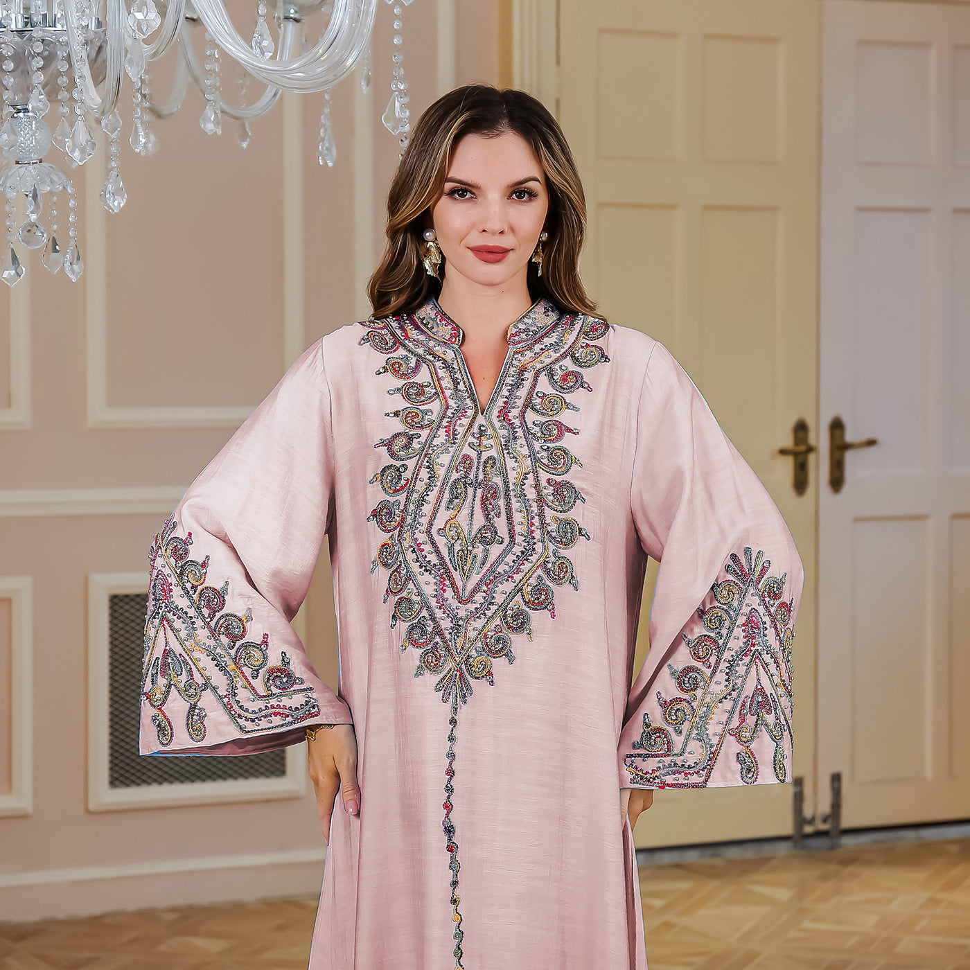 Elegant Middle East Saudi Muslim Rope Embroidered Robe Gown Dress