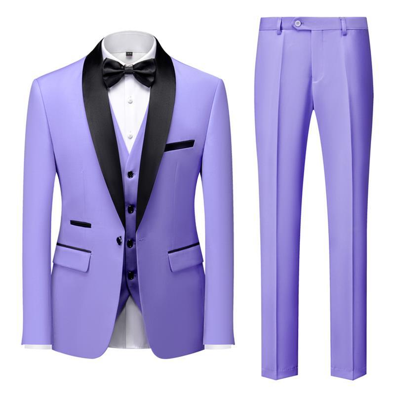 Men's Three-Piece Slim Fit Suit Set Green Collar for Wedding Performance and Formal Events